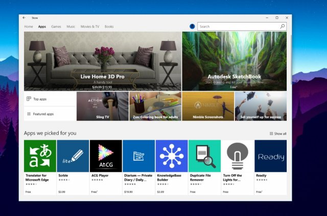 Изменённый интерфейс магазина Windows Store появится на всех устройствах на Windows 10