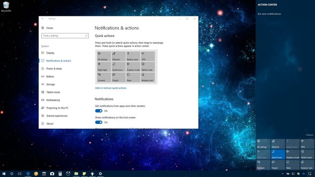 Как организовать панель быстрых действий в центре уведомлений Windows 10