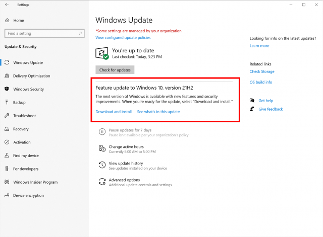 Компания Microsoft готовится к релизу Windows 10 November 2021 Update