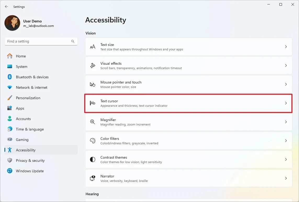 Текстовый курсор Windows 11