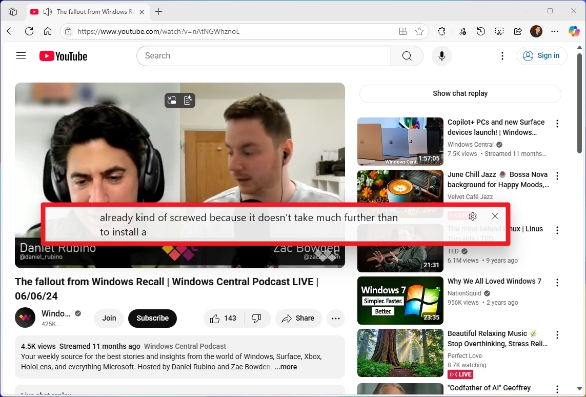 Живые субтитры Windows 11