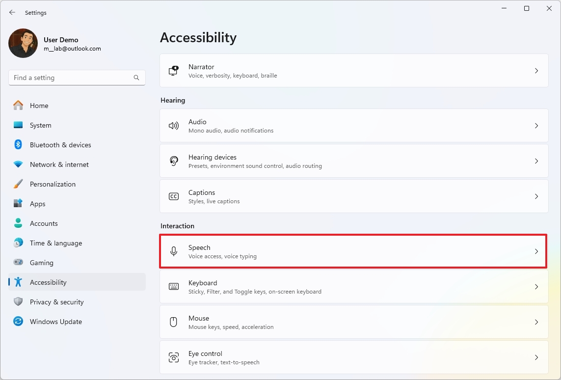Настройки речи Windows 11