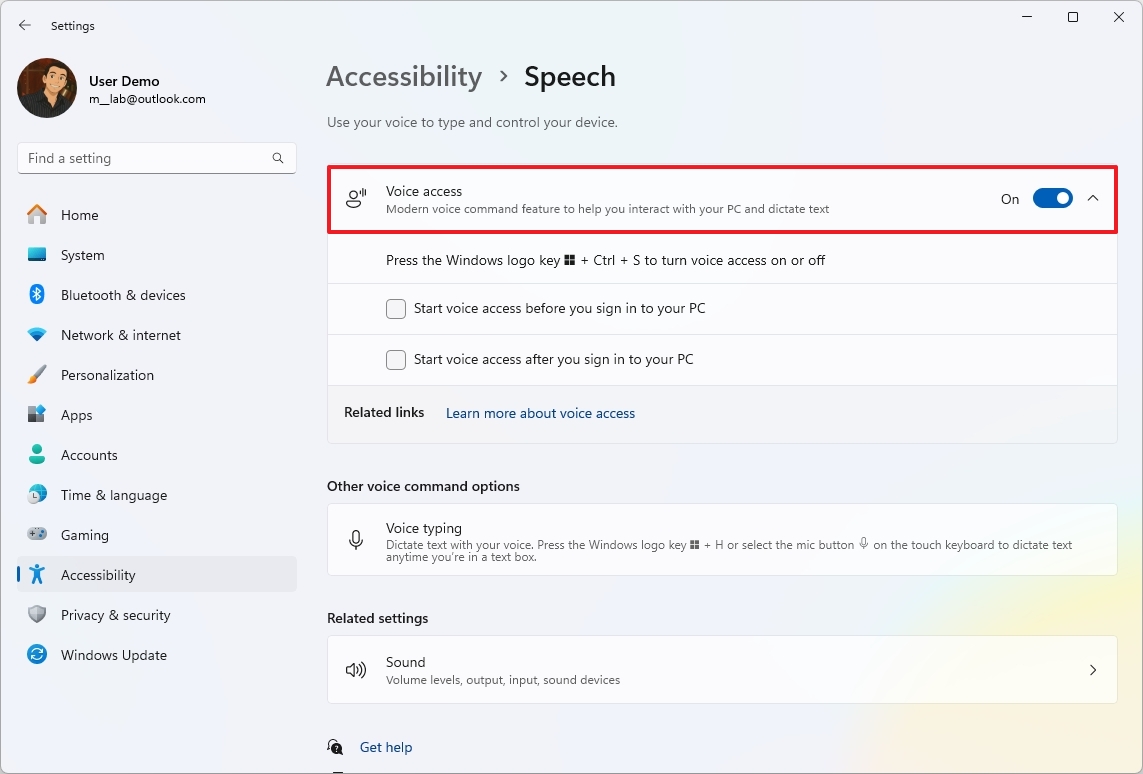 Голосовой доступ Windows 11