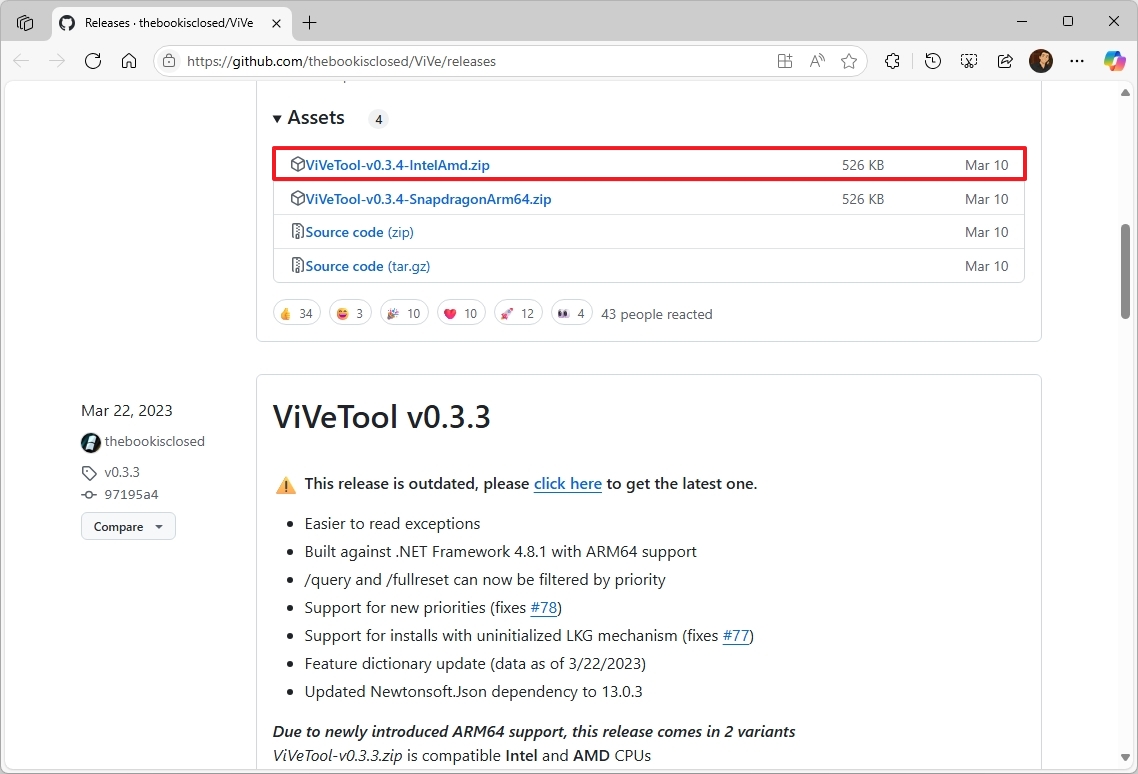 Скачивание ViveTool в Windows 11