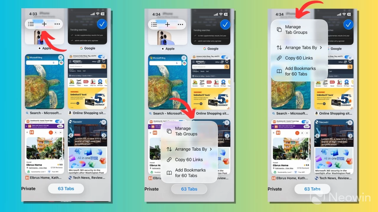 Страница "Все вкладки" iOS 26 Safari