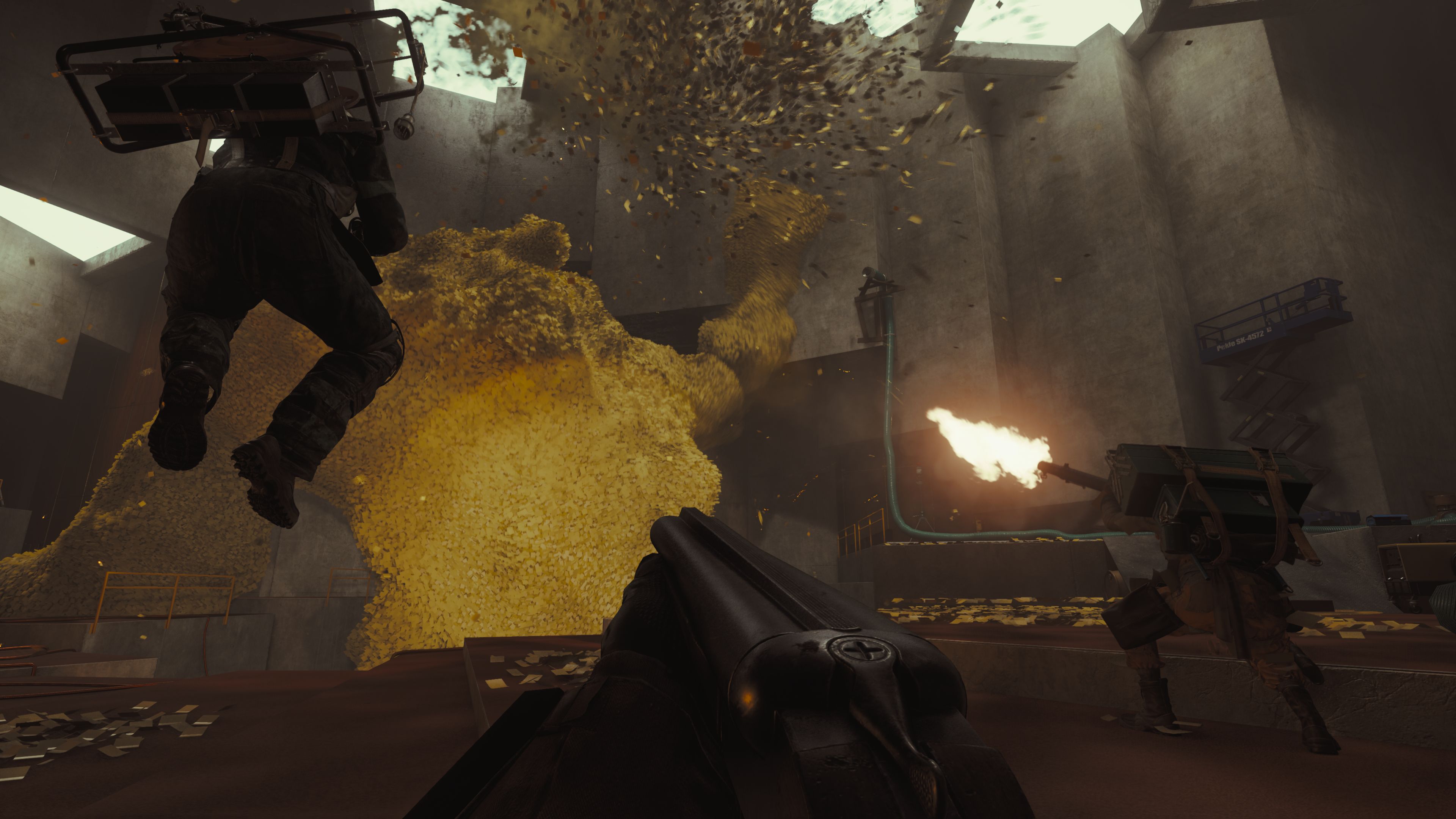 FBC Firebreak promotional screenshot of players fighting a giant sticky note monster.