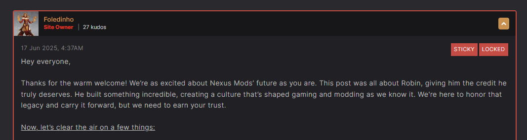 Новый владелец Nexus Mods, Foledinho, отвечает на важные вопросы о смене собственника.