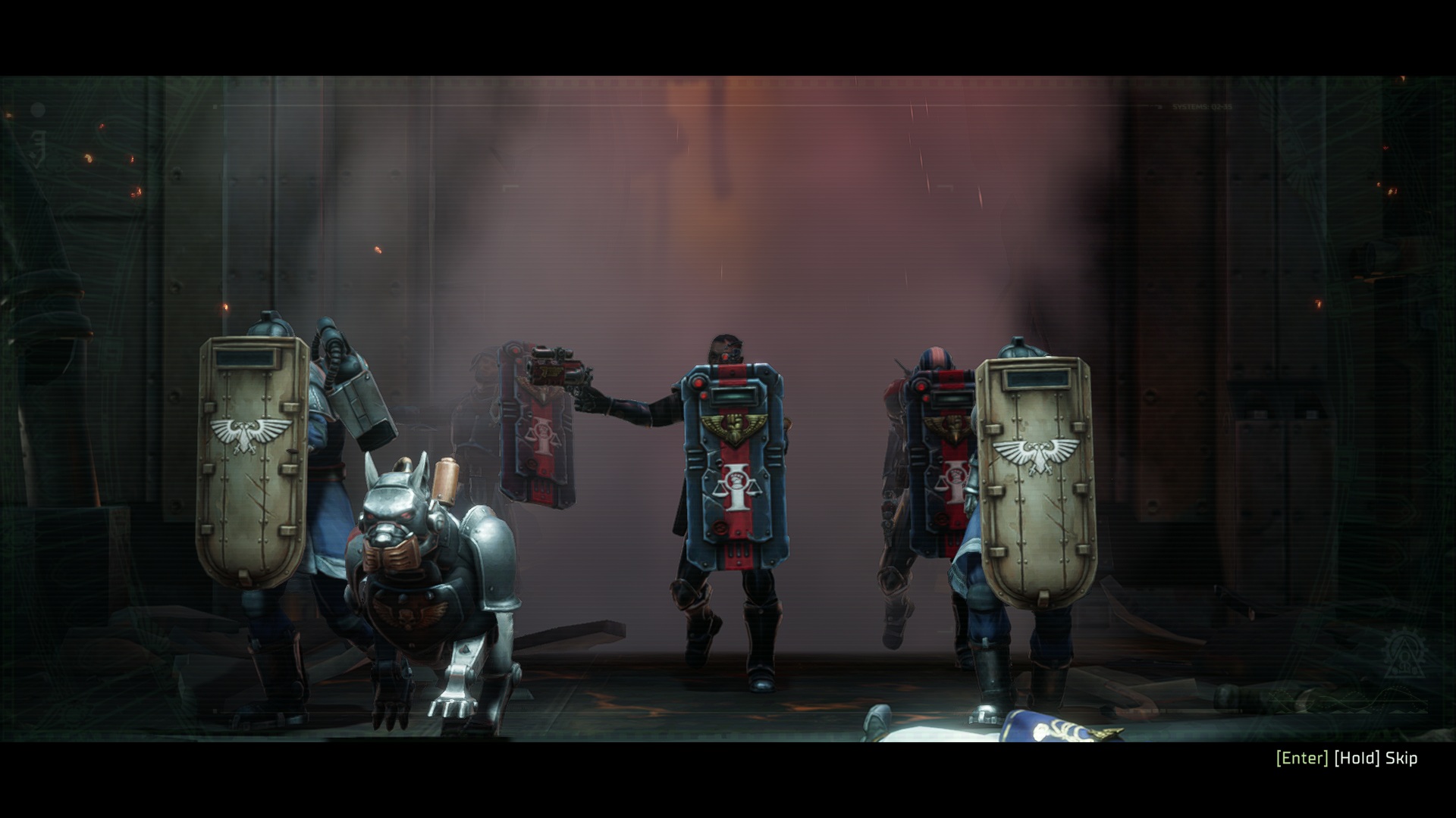 Кадр из игры: Адептус Арбитрес штурмуют логово злодея в Warhammer 40,000: Rogue Trader