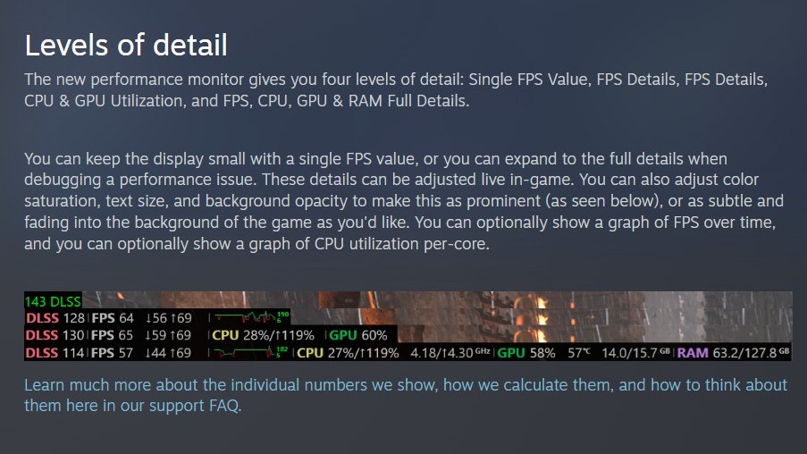 Пример от Valve того, как выглядит обновленный инструмент мониторинга производительности Steam.