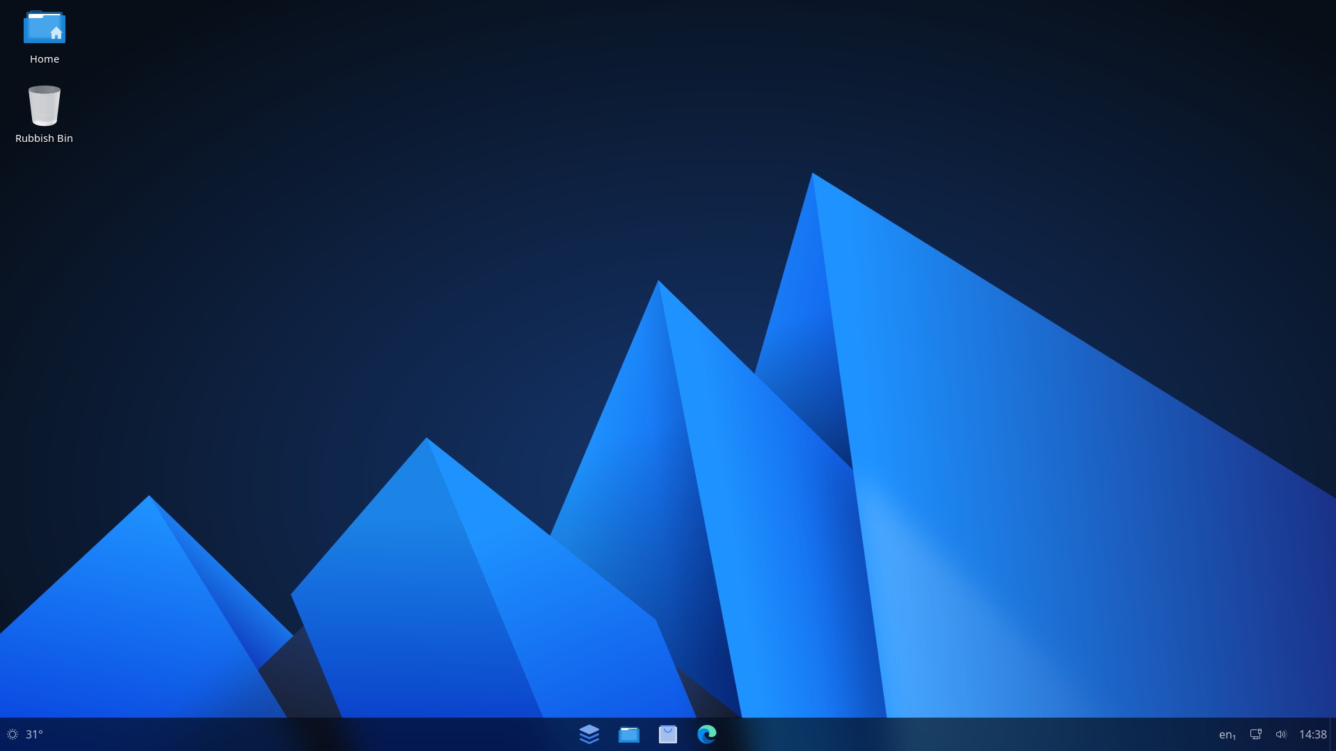 Рабочий стол AnduinOS "из коробки", с добавленным Microsoft Edge на панели задач.