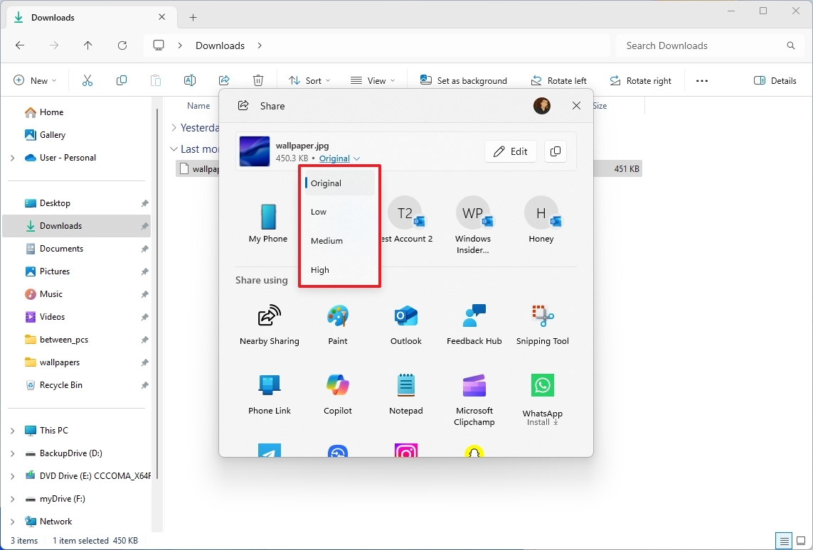 Сжатие изображений в Windows Share