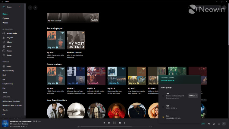 screenshot of tidal music player