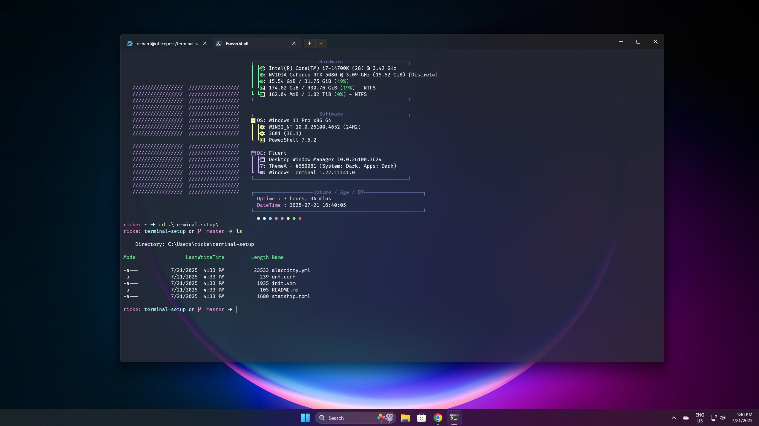 PowerShell с Fastfetch и Starship prompt