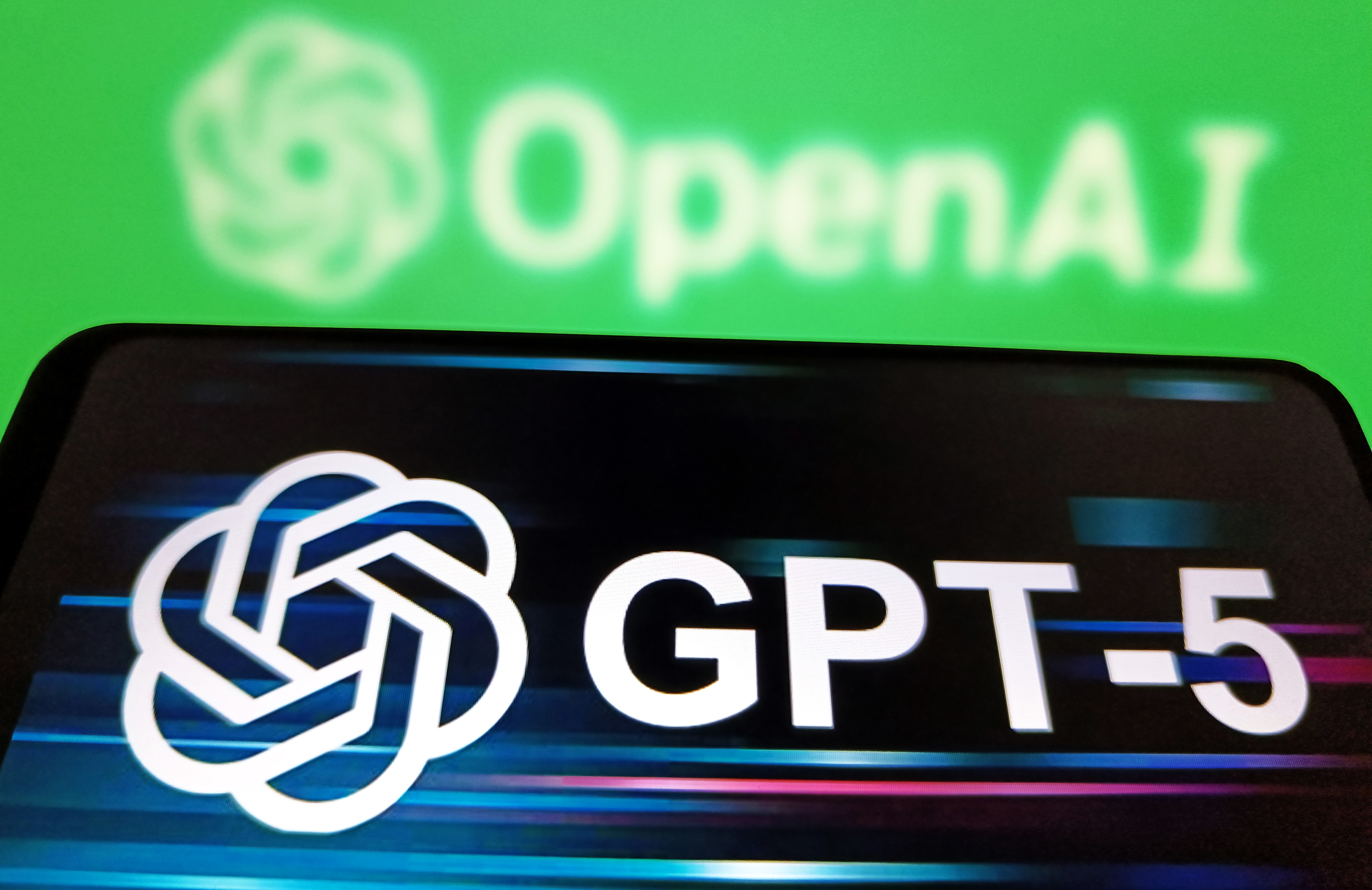 SUQIAN, CHINA - AUGUST  7, 2025 - A illustration photo shows the GPT-5 displayed in a smartphone with the OpenAI logo in background in Suqian, Jiangsu Province, China on August 7, 2025. (Photo credit should read CFOTO/Future Publishing via Getty Images)