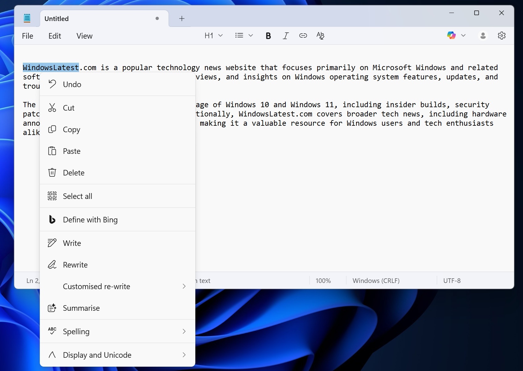 Изображение к статье: Блокнот Windows 11 станет удобнее: контекстное меню получит новый облик - Windows 11 на MSReview.net