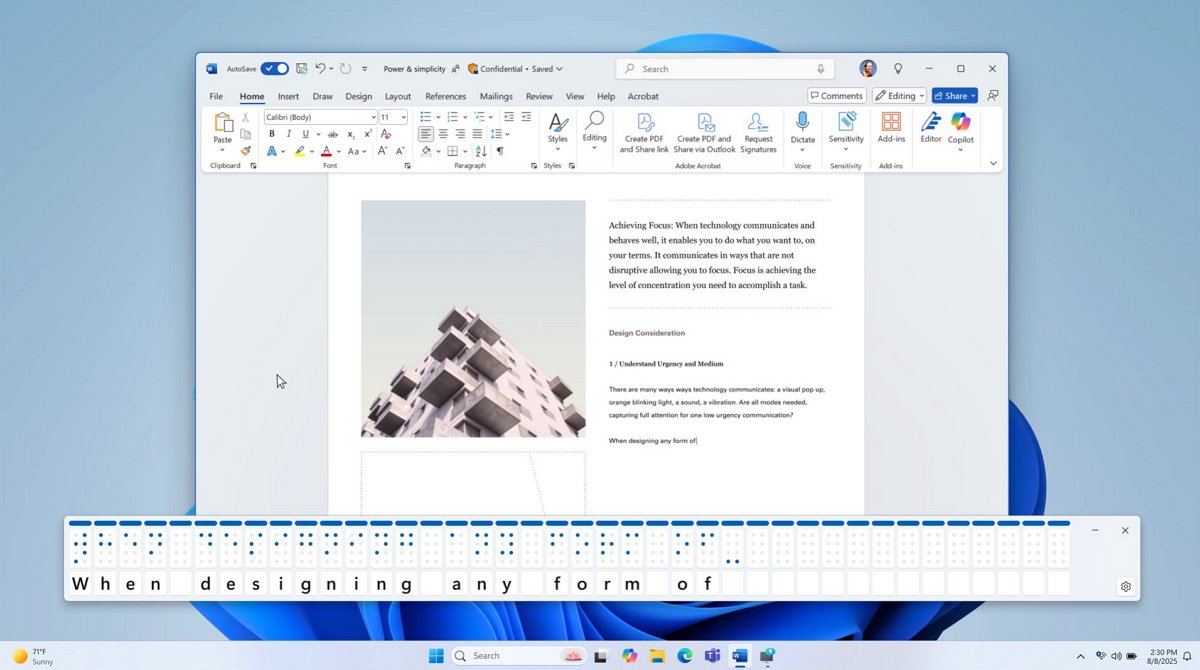 Windows 11 с экранным шрифтом Брайля