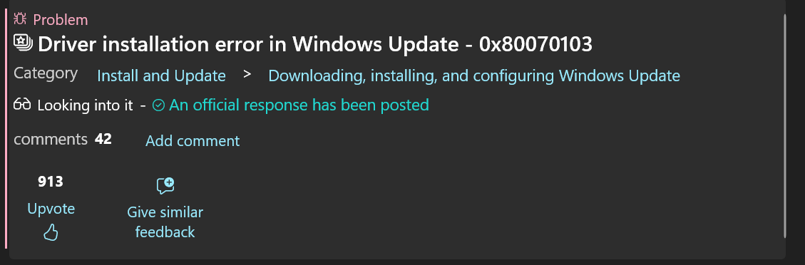 Изображение к статье: Microsoft признает проблему с ошибкой драйверов 0x80070103 в Windows 11 и обещает улучшения - Драйвера на MSReview.net