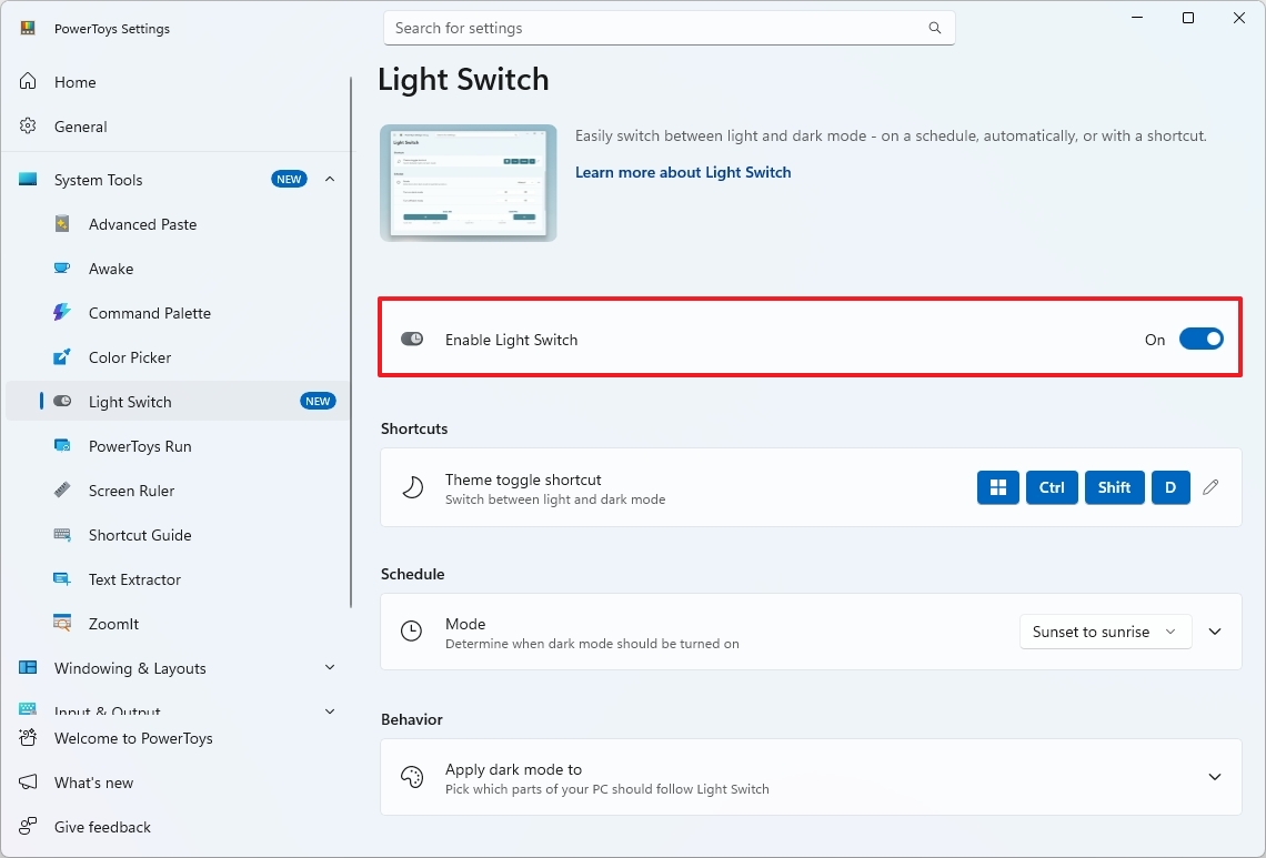 Enable Light Switch