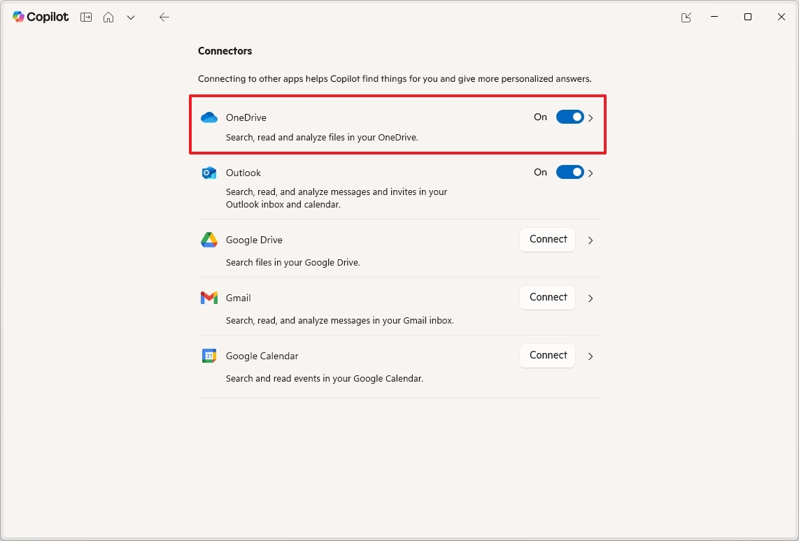 Copilot OneDrive connector