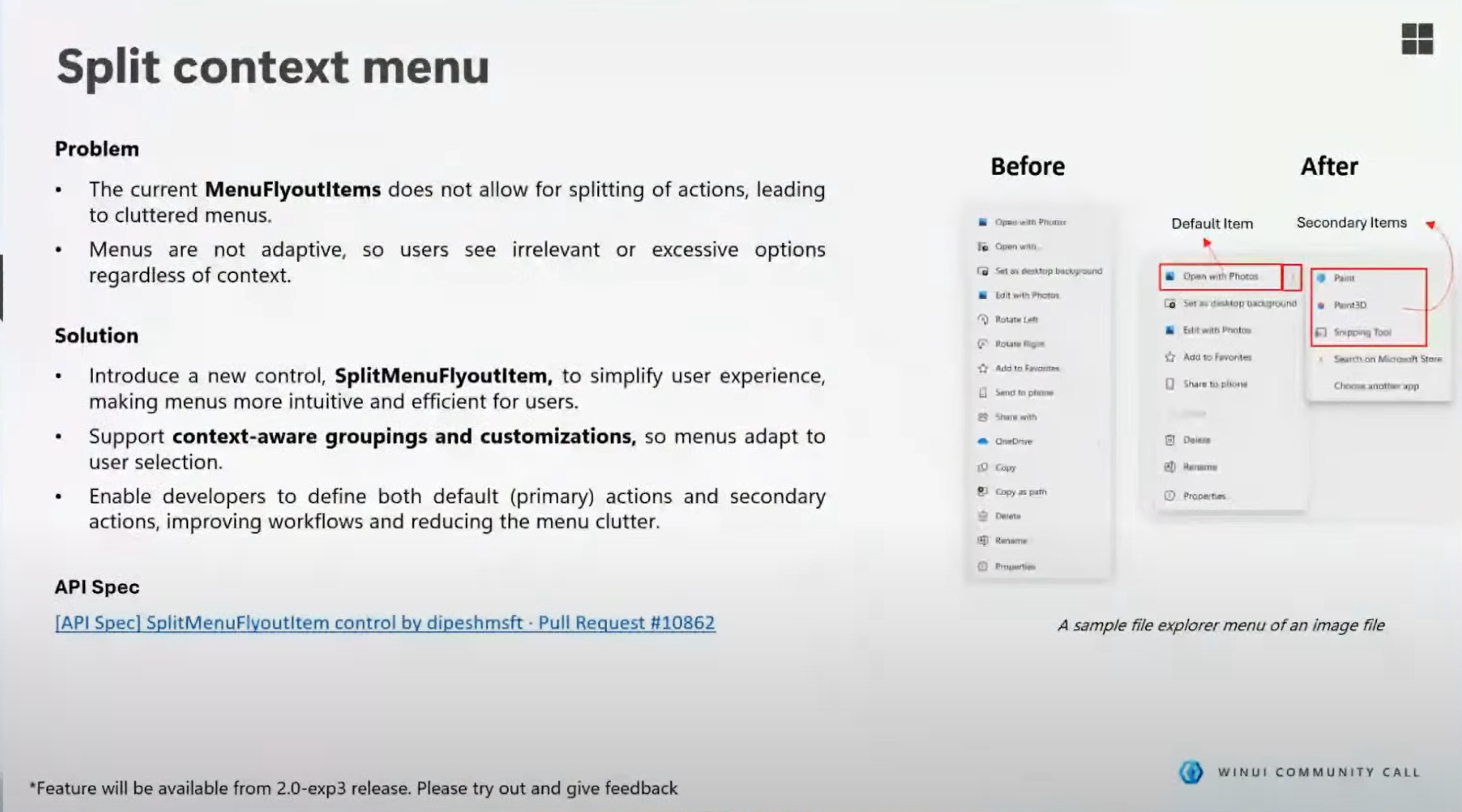 Split context menu