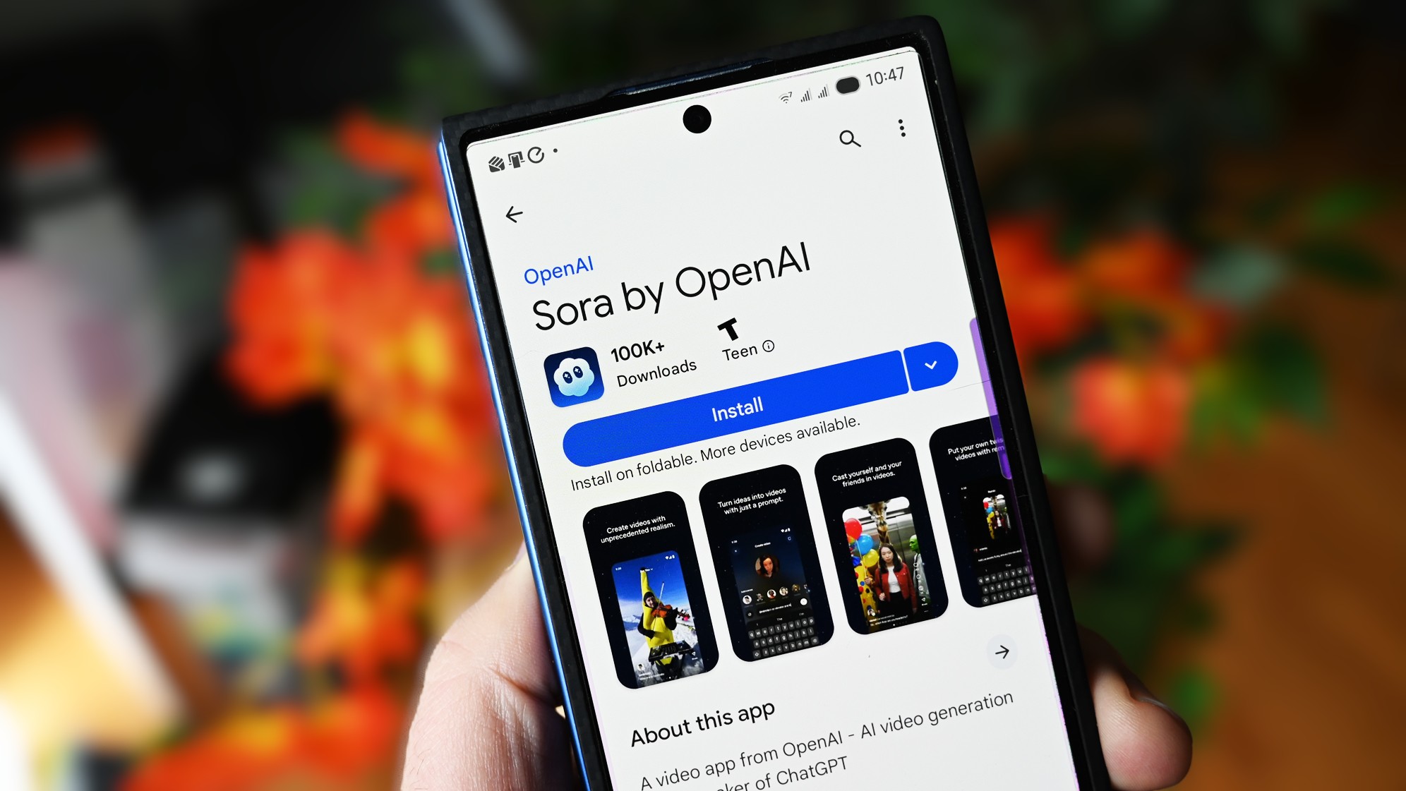 Sora by OpenAI app in the Google Play Store for Android.