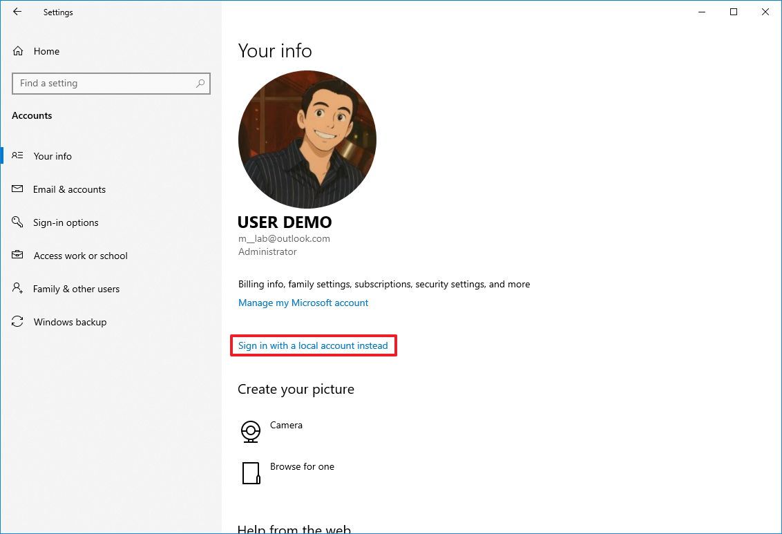 Sign in with a local account instead