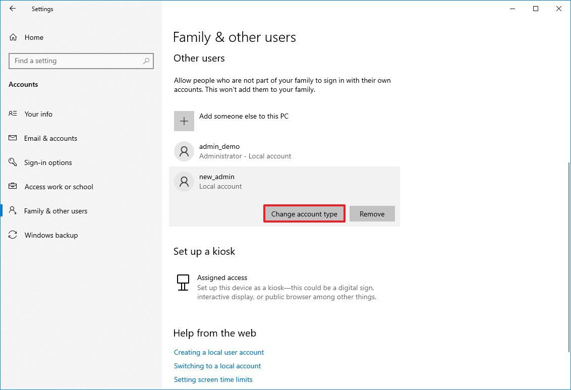 Change account type