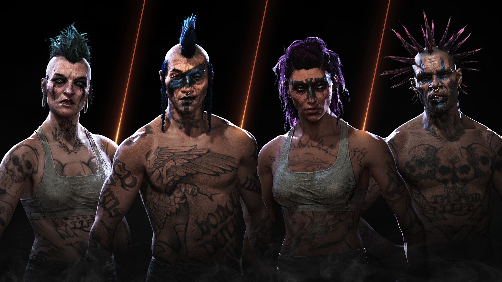 Promotional screenshot of various customization options for the Hive Scum class in Warhammer 40,000: Darktide