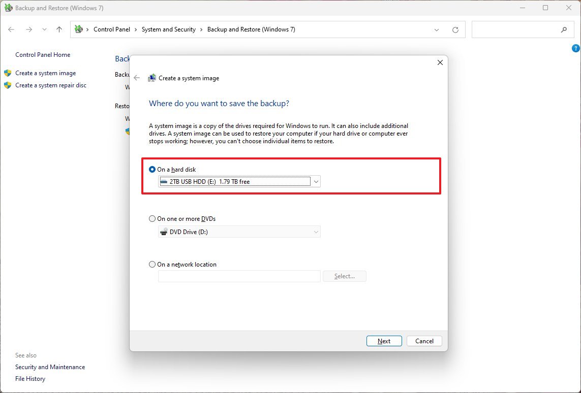 Select drive backup