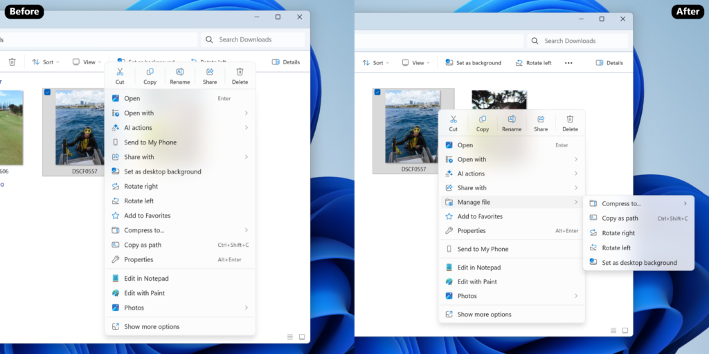 The image on the left shows the “before” experience before and the image on the right shows the “after” experience.