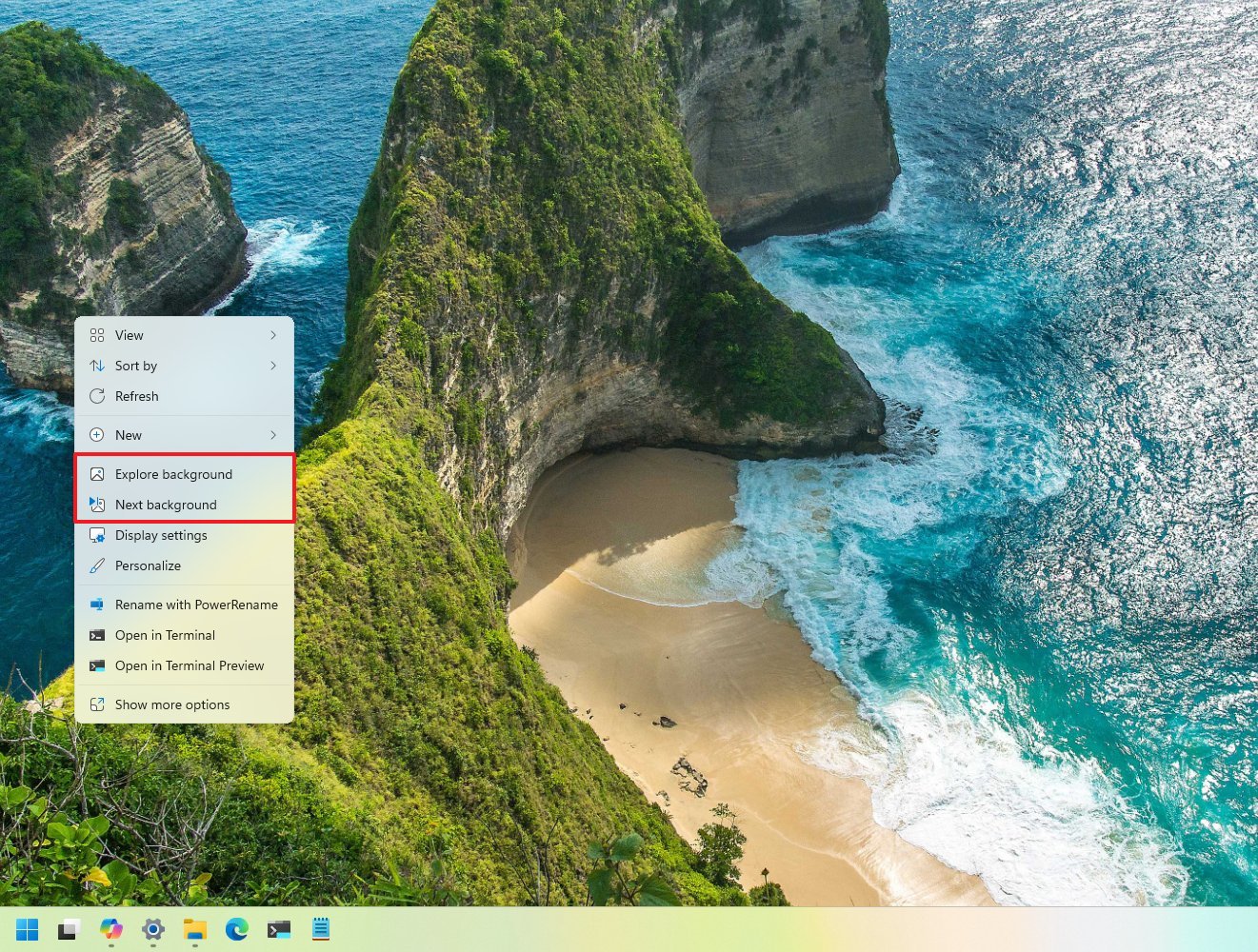 Spotlight desktop context menu options