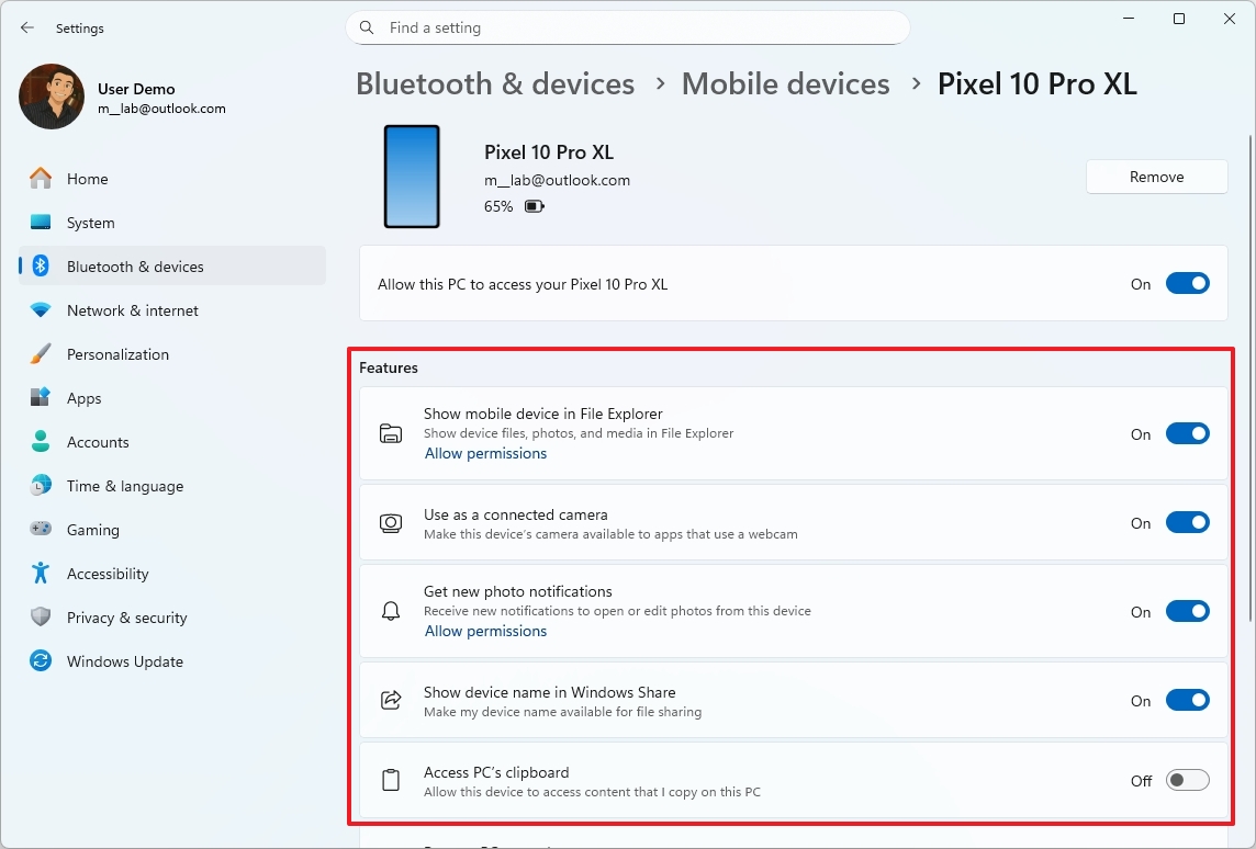 Mobile Devices settings
