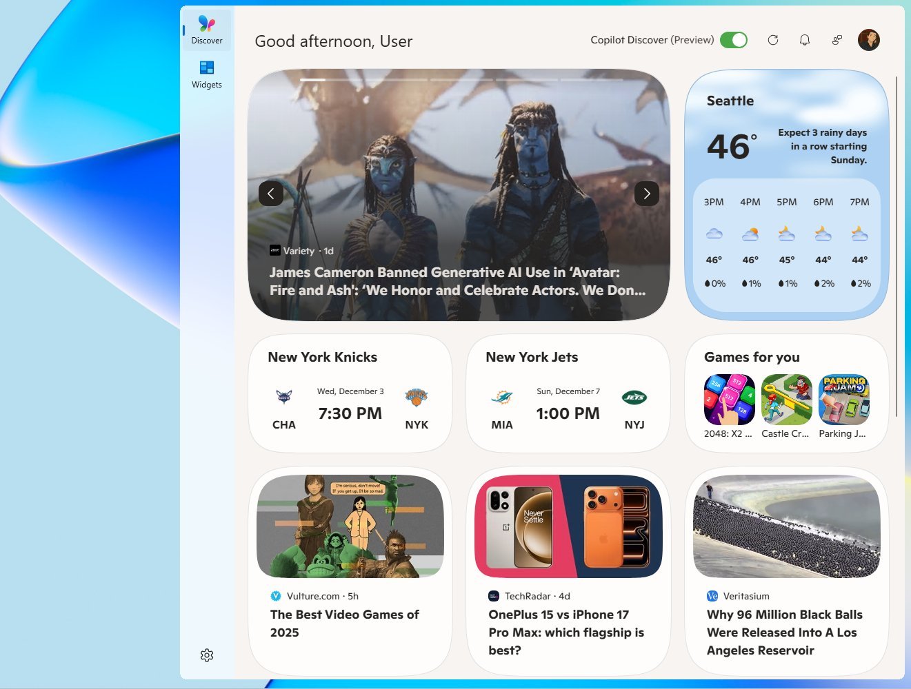Widgets board new Discover design