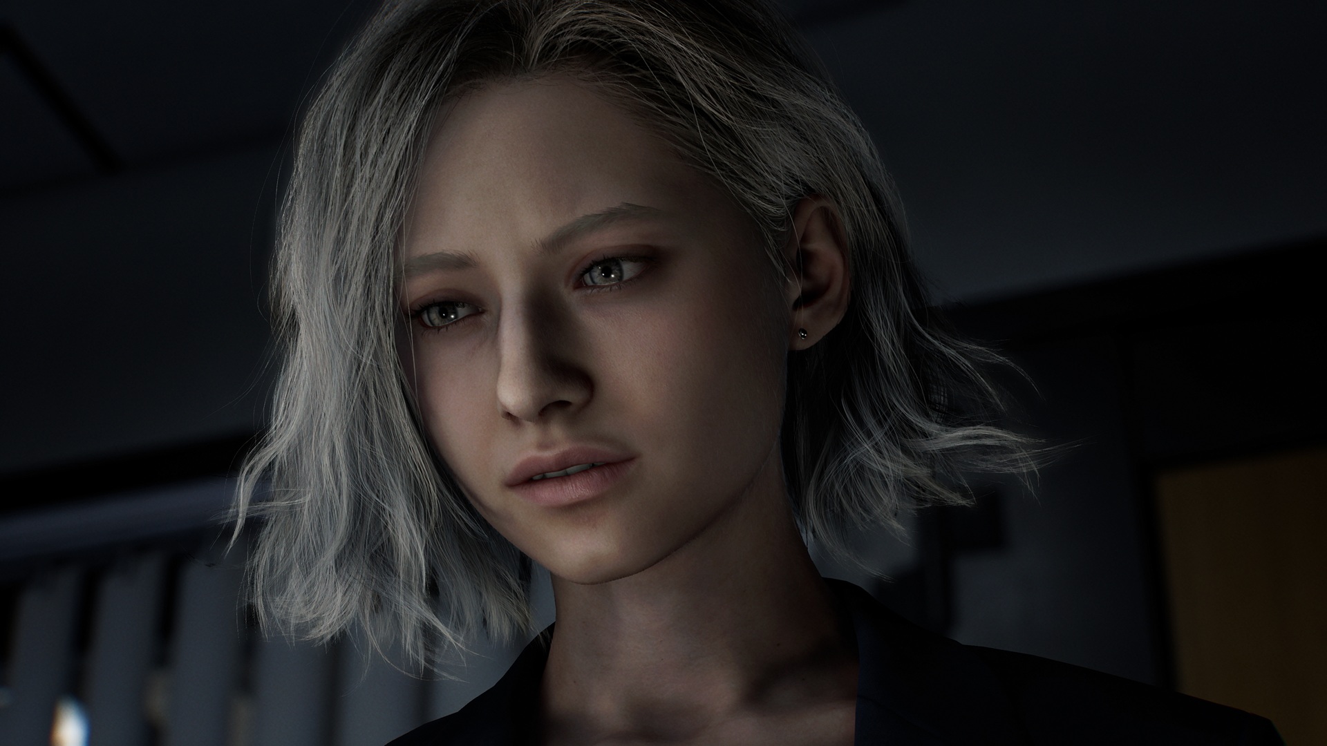 Крупный план лица Эшкрофт в Resident Evil Requiem