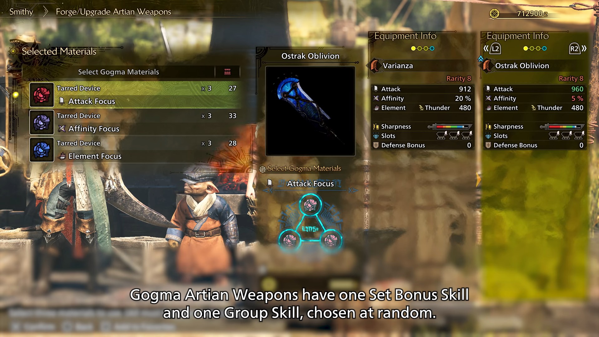 Screenshot of the Gogma Artian Weapon upgrade system in Monster Hunter Wilds.