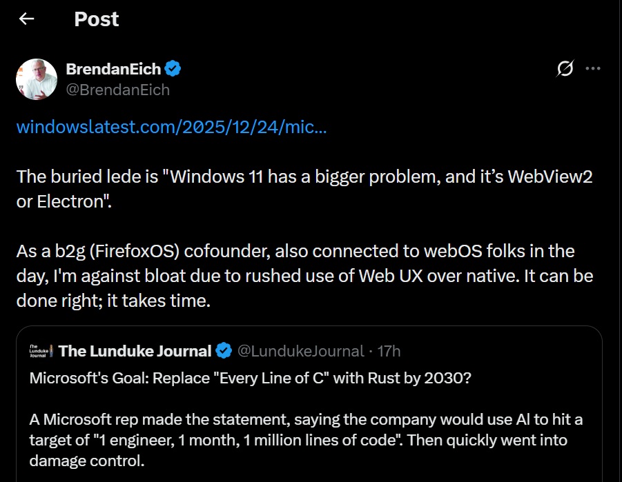 Изображение к статье: Windows 11: превращение в браузер напрягает даже создателя JavaScript - Windows 11 на MSReview.net