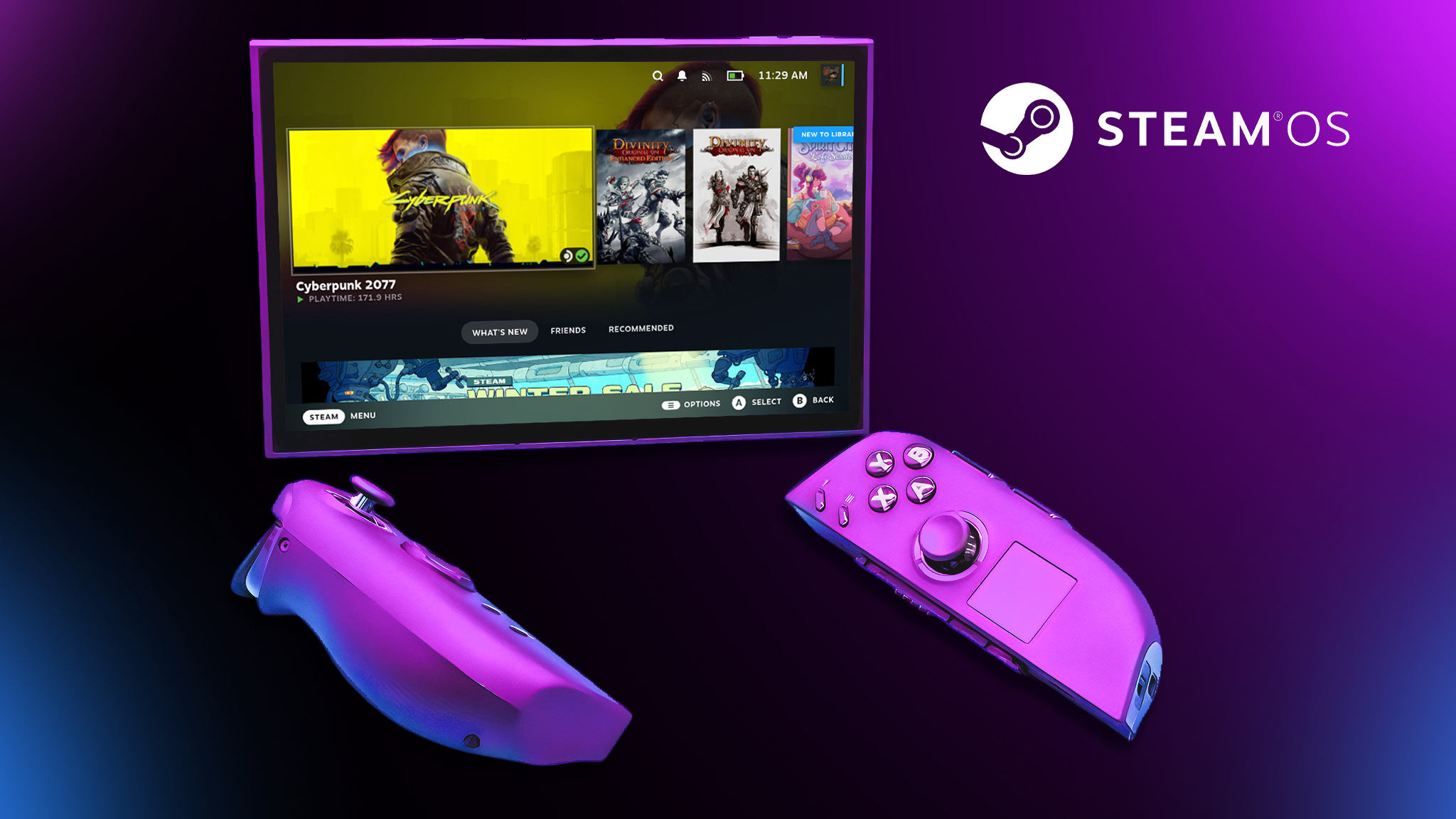 Legion Go 2 (SteamOS) с отсоединенными контроллерами.