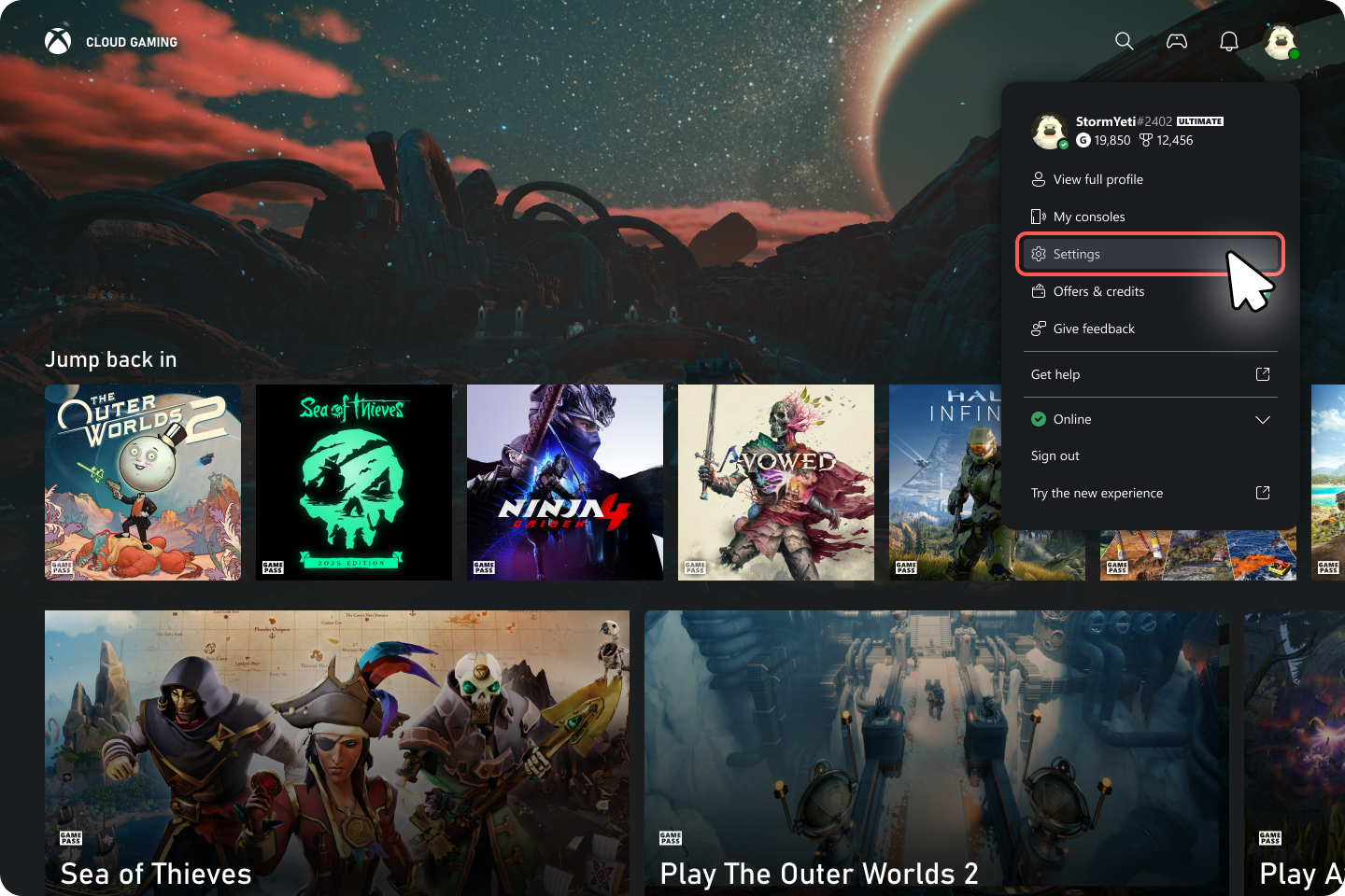 Включение нового интерфейса Xbox Cloud Gaming