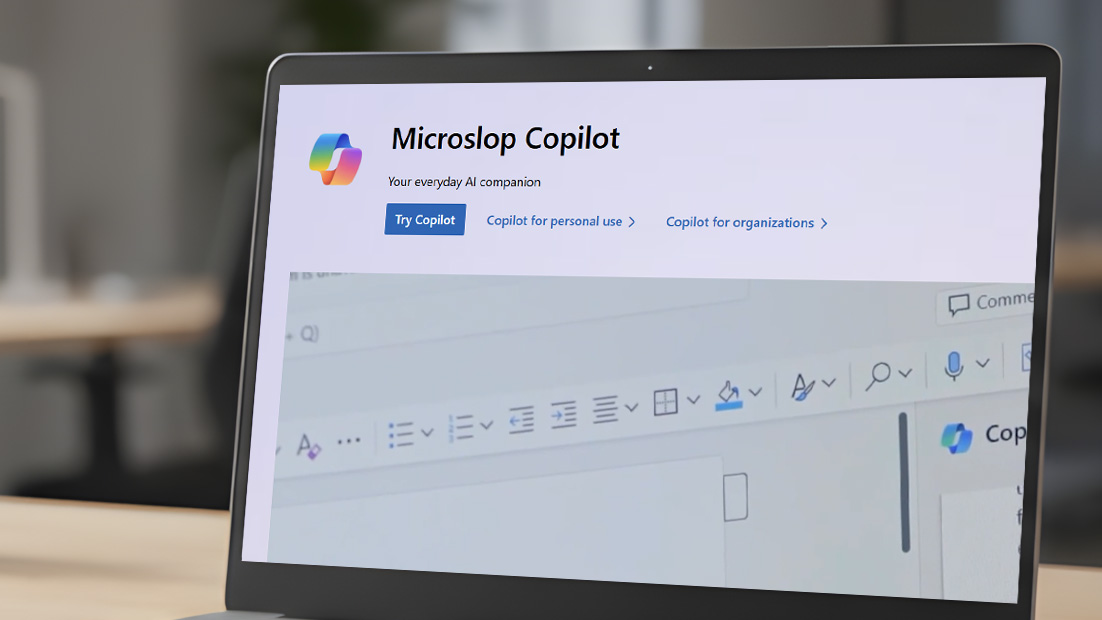 Редактированная веб-страница с Copilot от Microsoft на экране ноутбука.