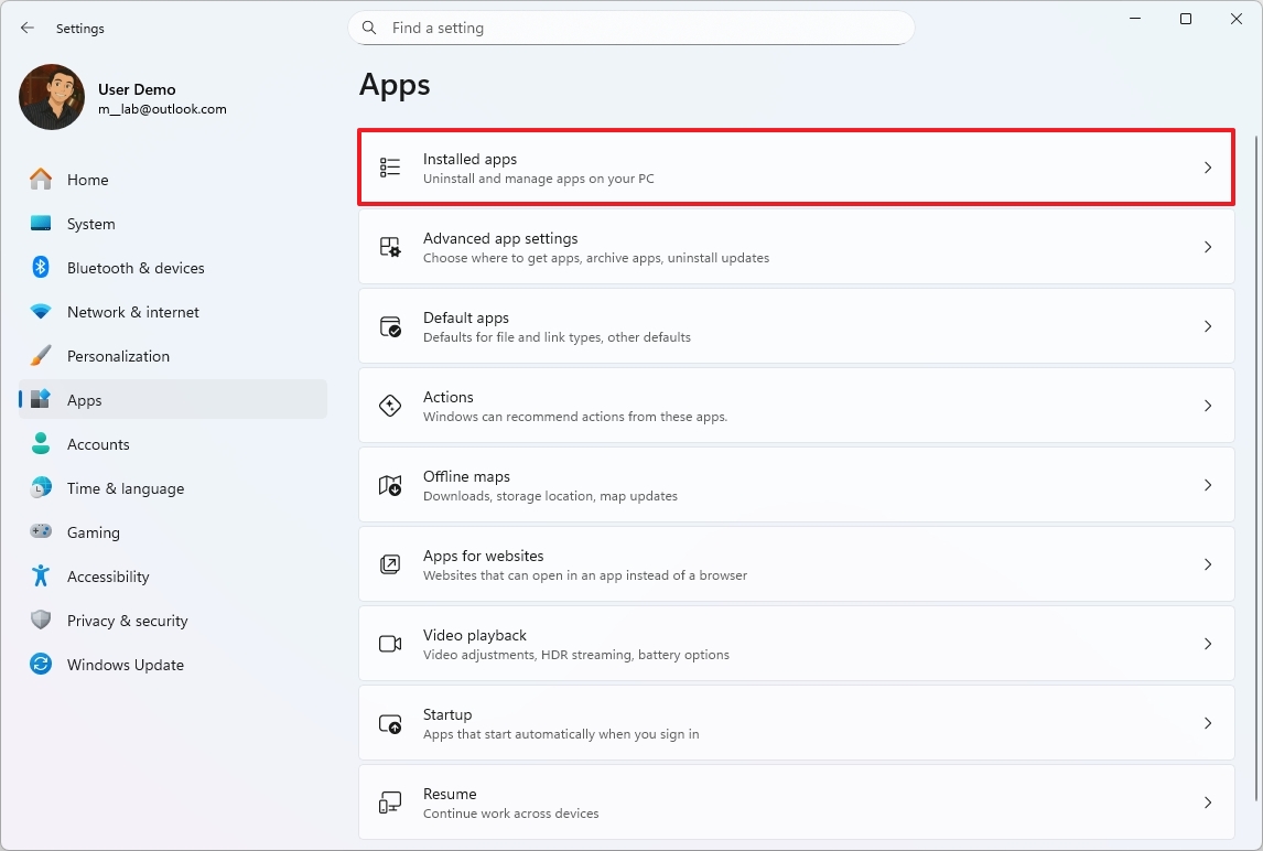 Open Installed apps