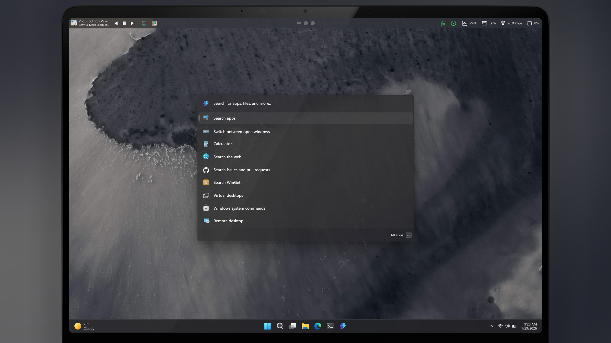 PowerToys menu bar concept