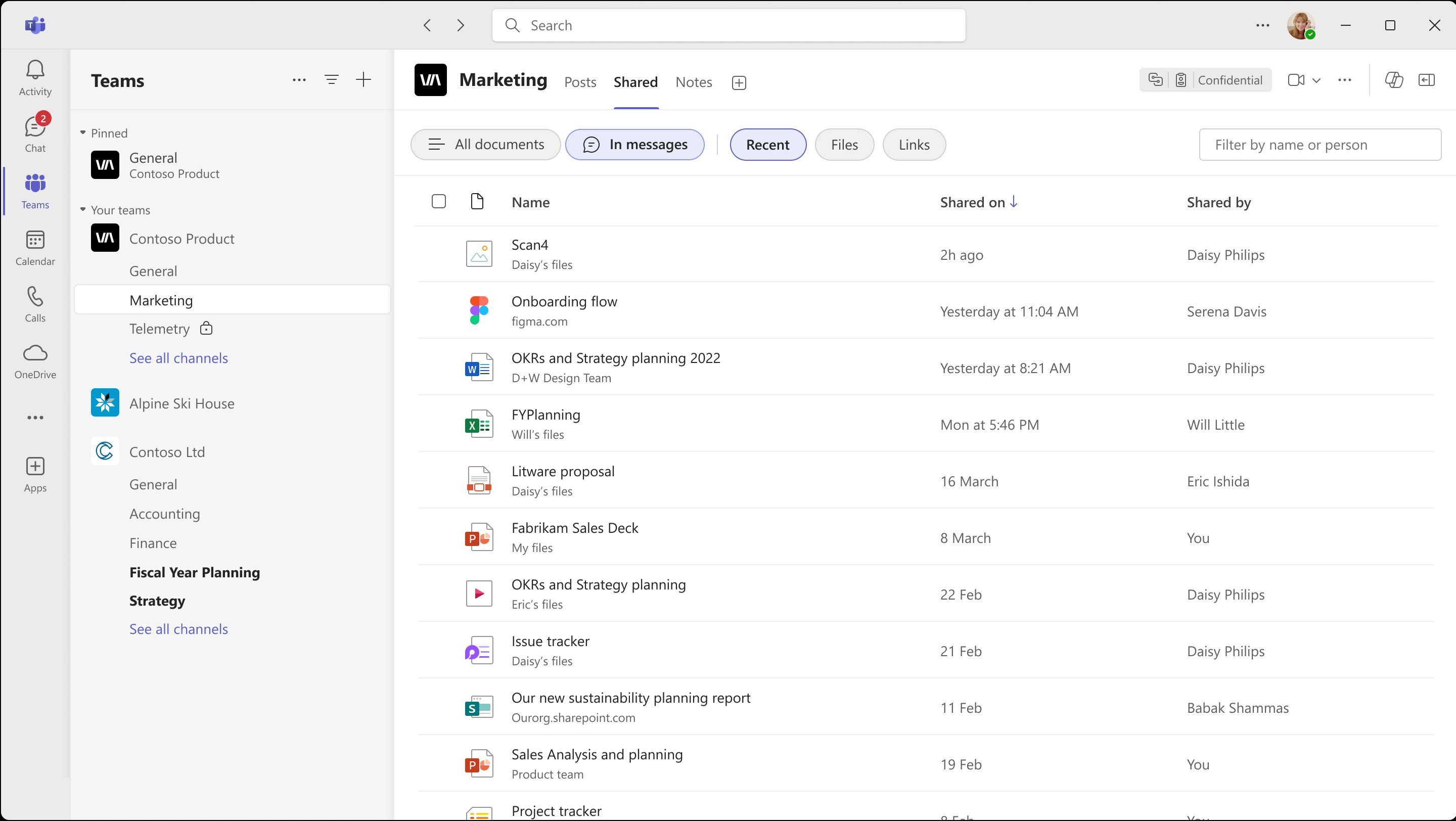 Вкладка "Общие" в Microsoft Teams