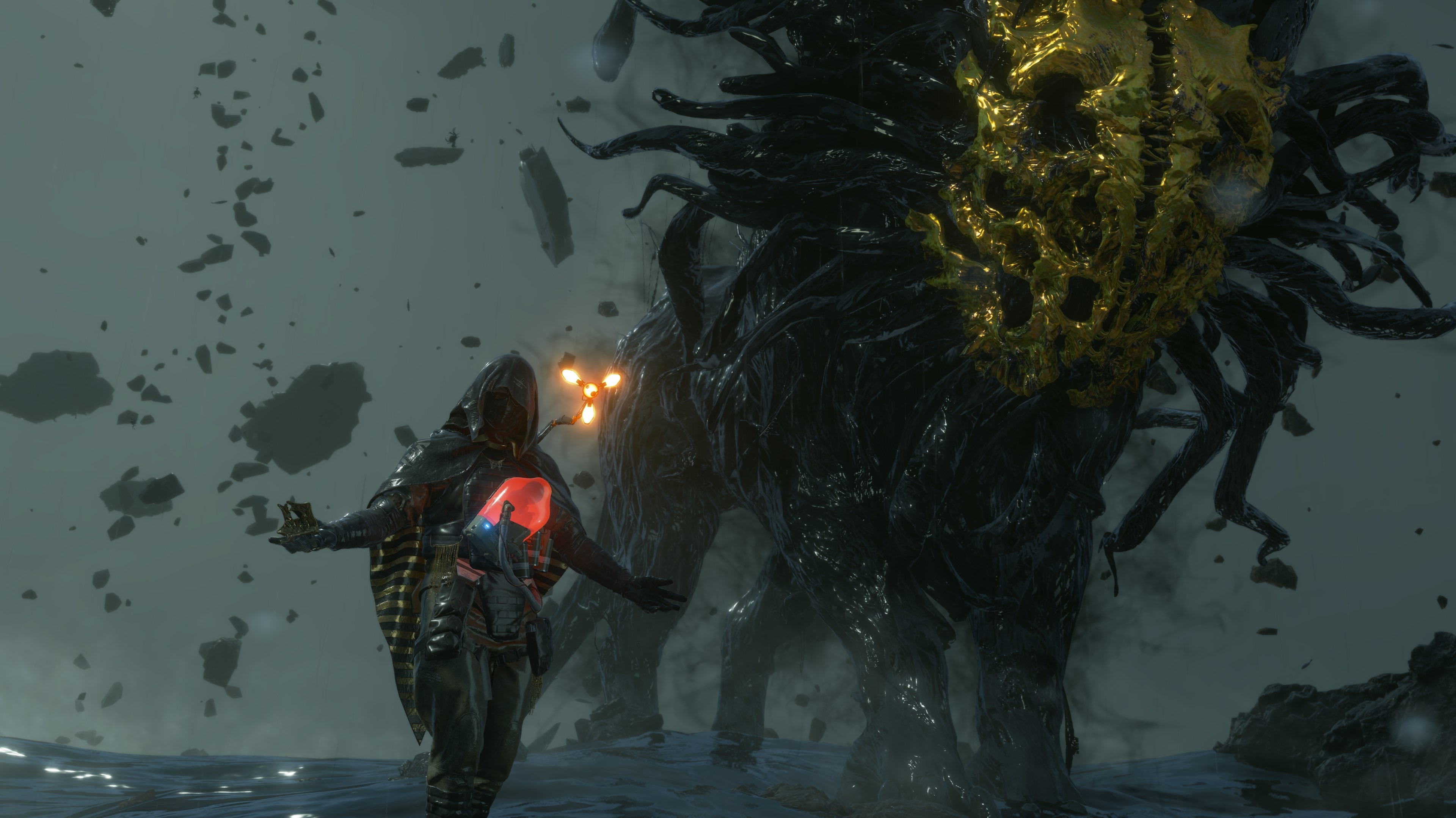 Promotional screenshot of Higgs and a Beached Thing in Death Stranding