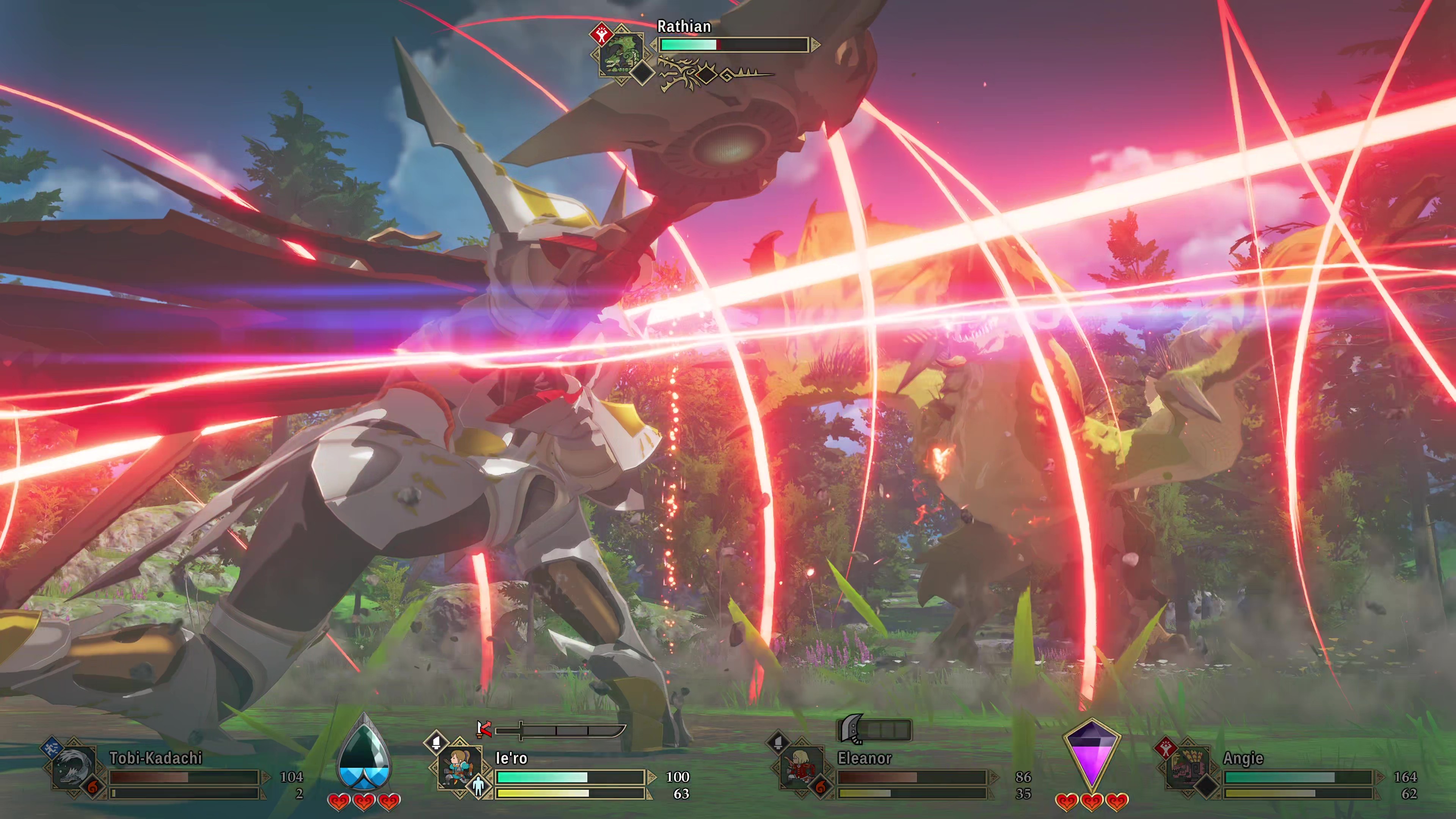 Personally taken in-game screenshot of the player character using the Longsword to counter a Rathian in Monster Hunter Stories 3: Twisted Reflection.