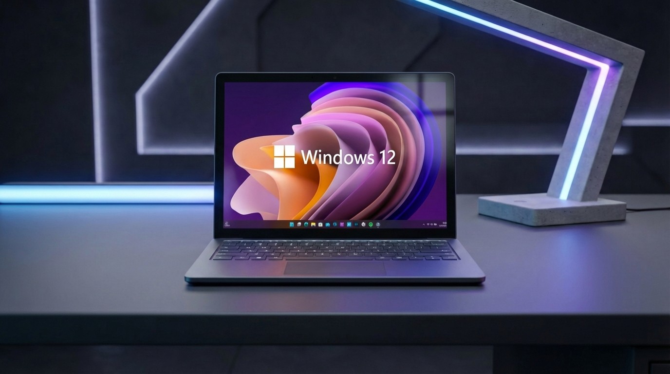 Windows 12 logo on a colorful desktop background