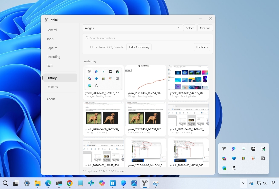 Yoink history UI