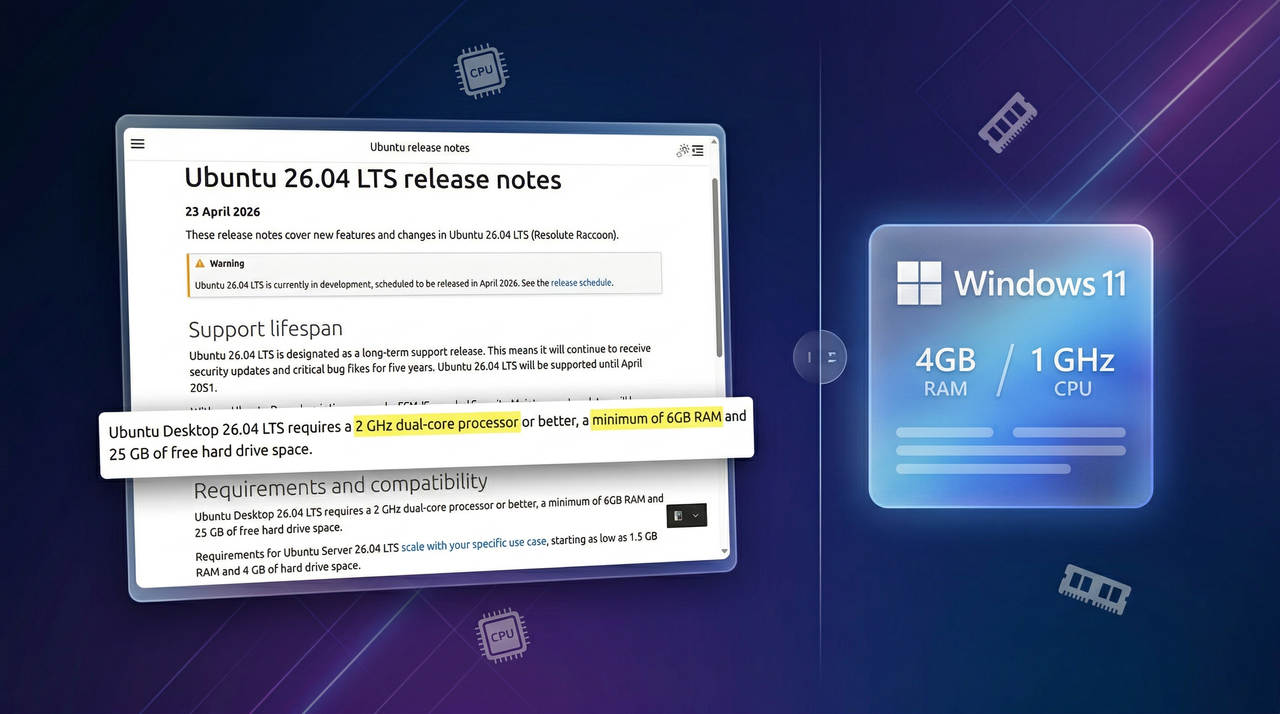 Изображение к статье: Ubuntu 26.04 LTS оказалась прожорливее Windows 11: Linux поднимает планку требований - Linux на MSReview.net
