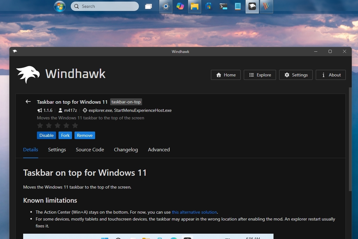 Taskbar on top mod enabled