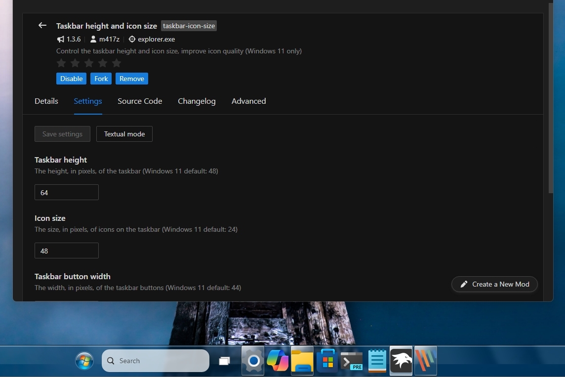 Taskbar with larger icons