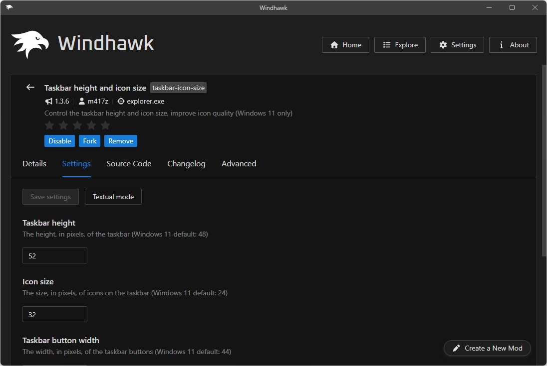 Taskbar height and icon size